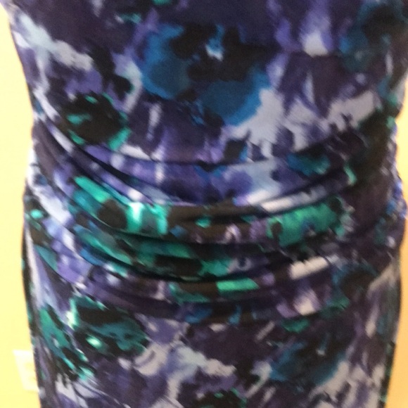 Enfocus Studio Purple Floral Ruched Waist/Shoulder Fit & Flare Midi Dress-Size 8 - Picture 9 of 13